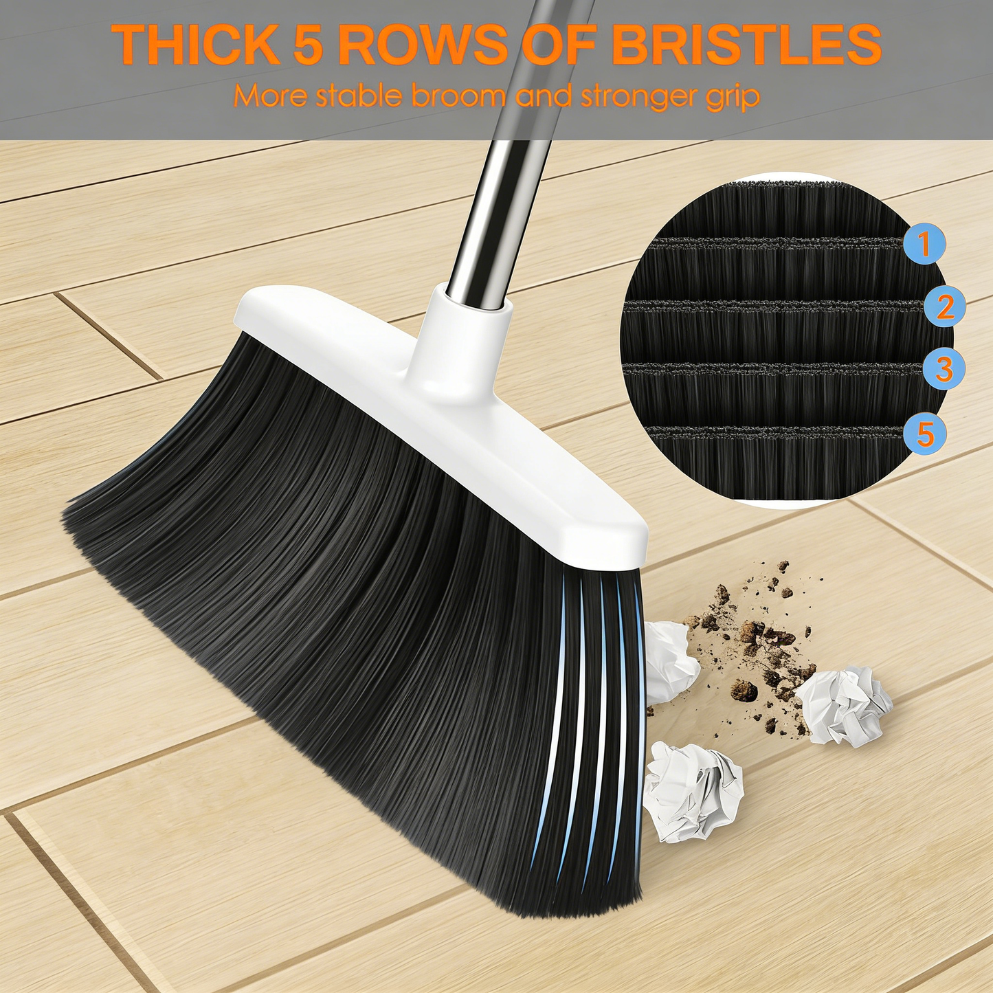 Adjustable Broom and Dustpan Set with Built-in Comb Teeth