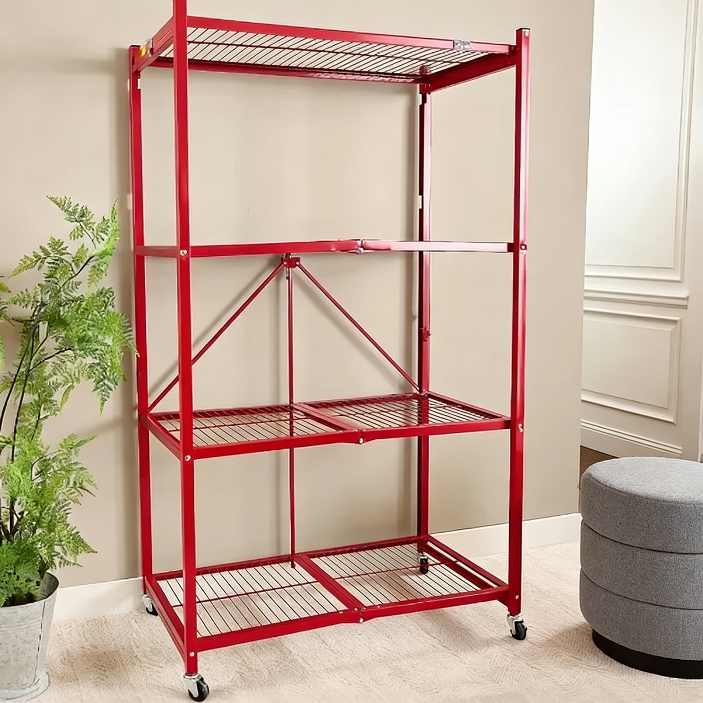 Livingease Foldable 4-Tier Heavy-Duty Rolling Storage Rack