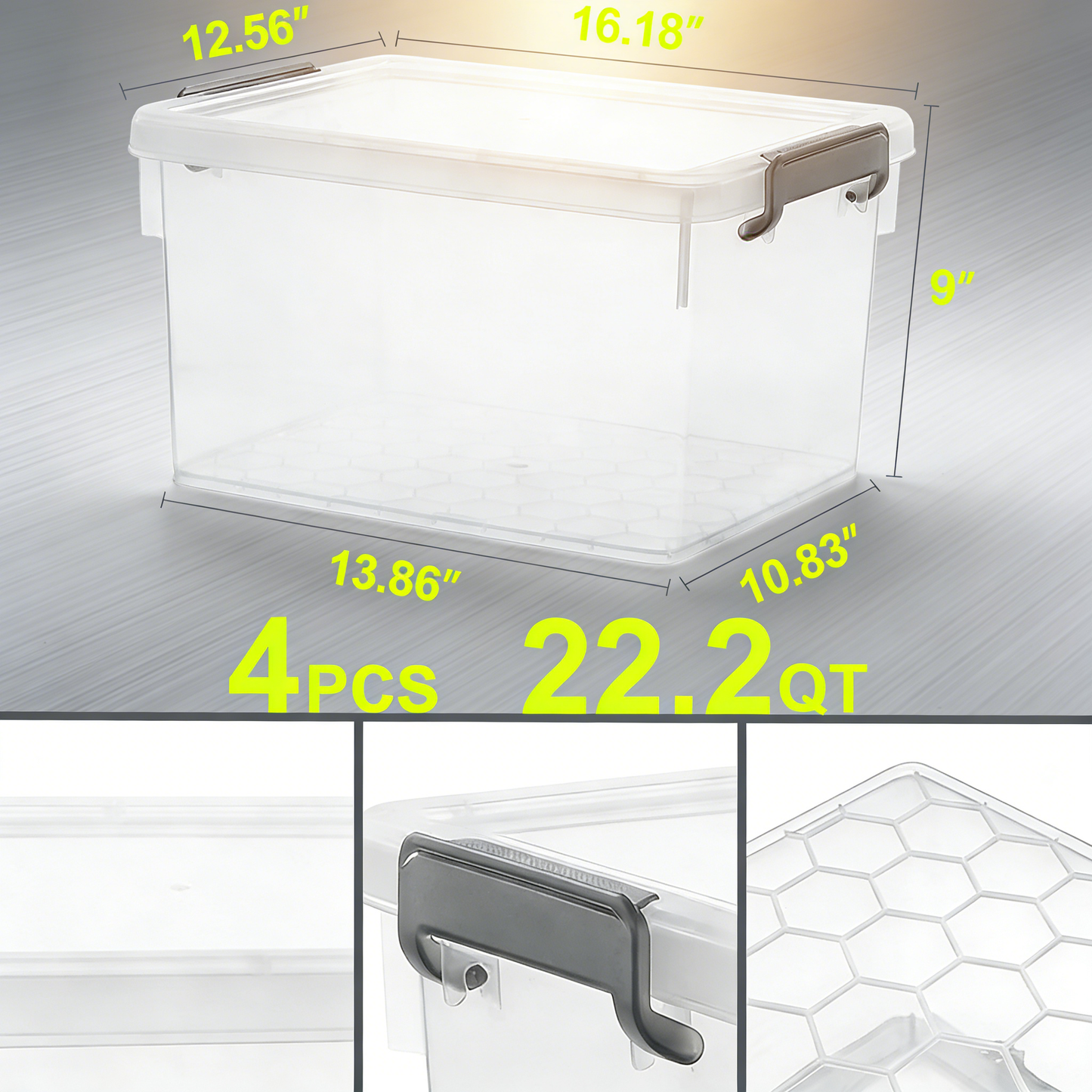 22.2 QT Clear Plastic Storage Bins with Latching Lids (4-Pack)
