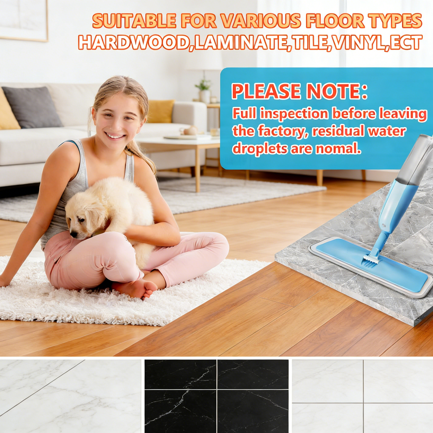Spray Mop Kit with Refillable Tank & Washable Microfiber Pads