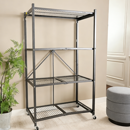 Livingease Foldable 4-Tier Heavy-Duty Rolling Storage Rack