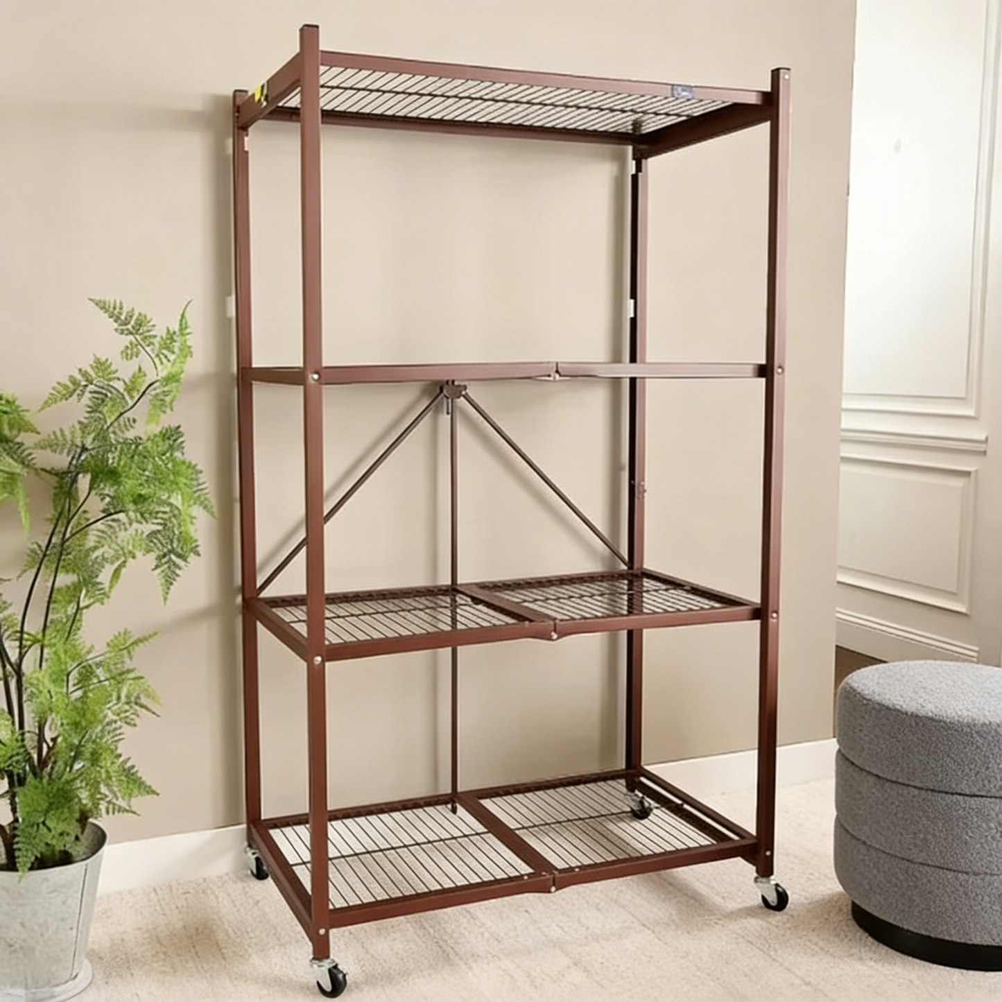 Livingease Foldable 4-Tier Heavy-Duty Rolling Storage Rack