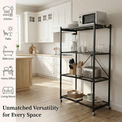 Livingease Foldable 4-Tier Heavy-Duty Rolling Storage Rack