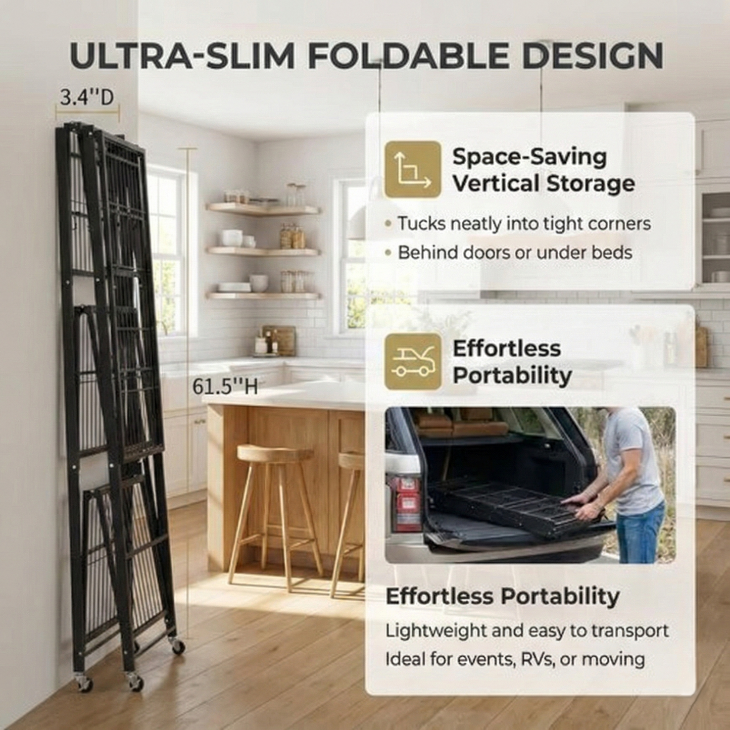 Livingease Foldable 4-Tier Heavy-Duty Rolling Storage Rack