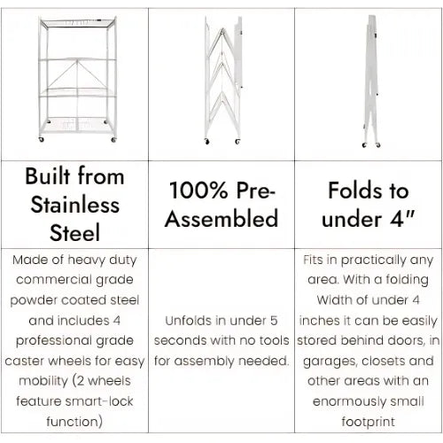 Livingease Foldable 4-Tier Heavy-Duty Rolling Storage Rack