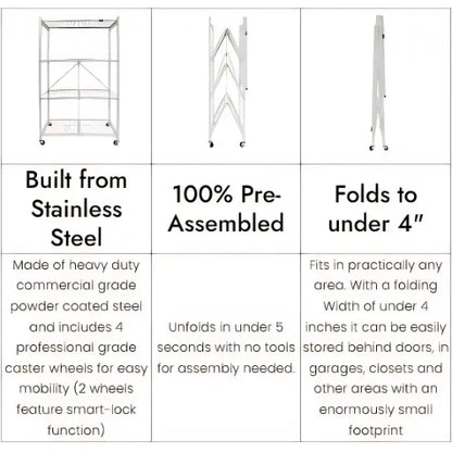 Livingease Foldable 4-Tier Heavy-Duty Rolling Storage Rack