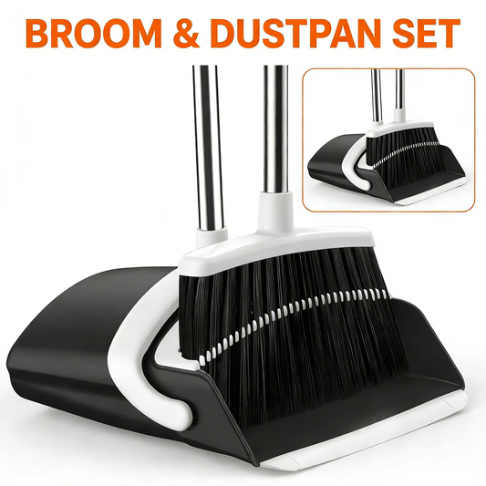 Adjustable Broom and Dustpan Set with Built-in Comb Teeth